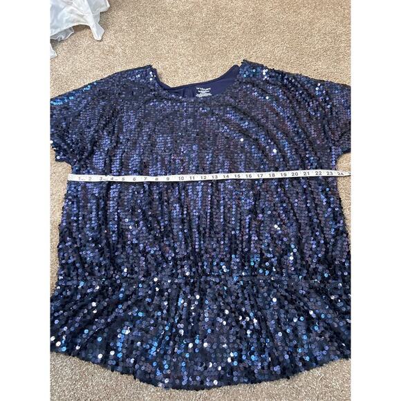 Lane Bryant Sequin Peplum Top  Short Sleeve plus Size 22/24 navy blue sparkly - Picture 3 of 9